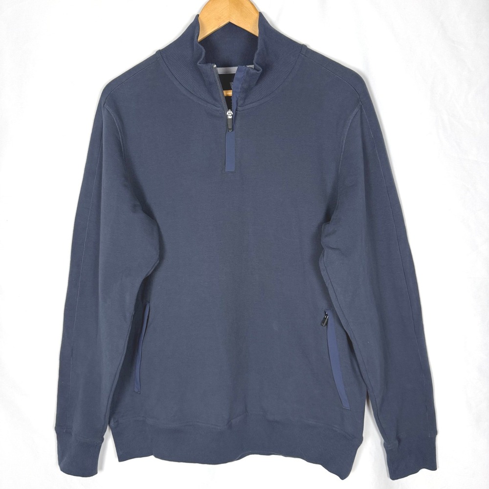Mack Weldon Mens Navy Blue Ace French Terry Quarter Zip Pullover L